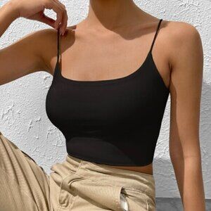 Black Boho Ladies' Solid Crop Cami Top